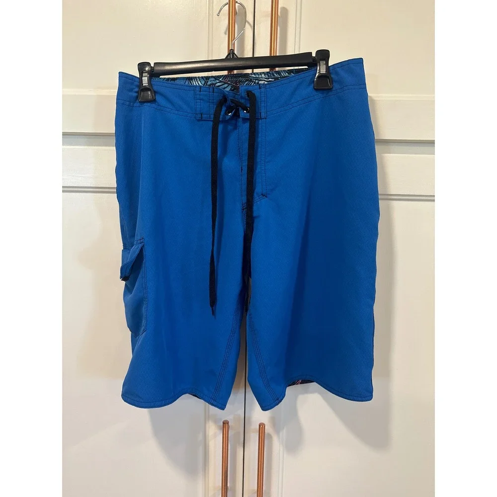 Burnside Mens Board Shorts Royal Blue Cargo Pocket Swim Trunks Size 30 beach
